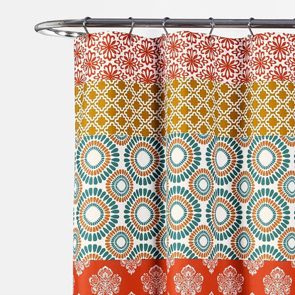 Lush Decor Bohemian Stripe Shower Curtain 72" W x 78" L Turquoise & Orange - Bathroom Curtain - Extra Long Shower Curtain - Boho Decor - Fabric Shower Curtains