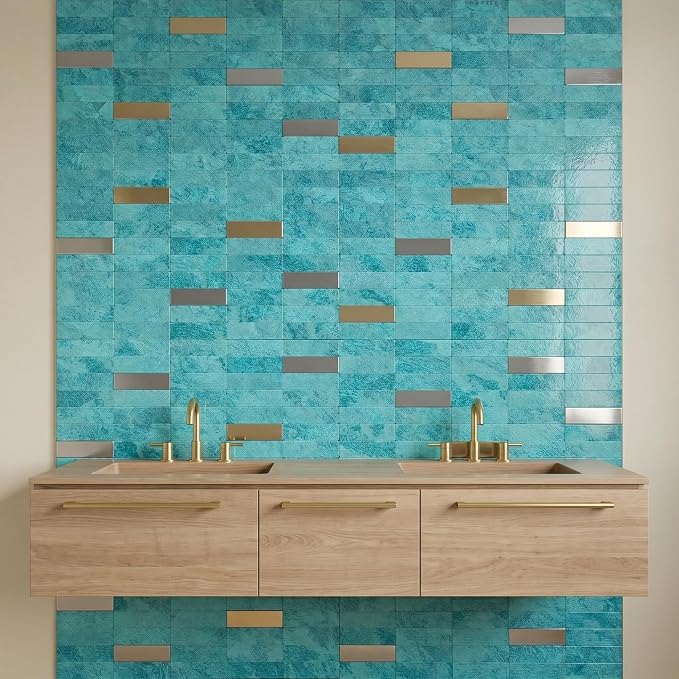XUANINY Peel and Stick Tile Backsplash Self- Adhesive Wall Tiles Aluminum Mosaic Sticker for Kitchen (11.33"x11.92" Per Sheet, Pack of 5 pcs) (Clear Green 5)
