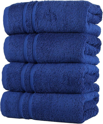 Hawmam Linen Royal Blue Hand Towels 4 Pack Turkish Cotton Premium Quality Soft and Absorbent Small Towels for Bathroom