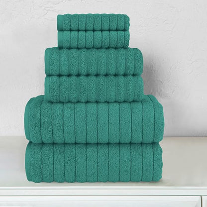 Elegant Comfort 100% Turkish Cotton Corduroy Ribbed Luxury Bath Towels 6-Piece Set, Premium Feel - Quick Dry, Highly Absorbent, Contains 2 Bath Towels, 2 Hand Towels, and 2 Washcloths, Turquoise