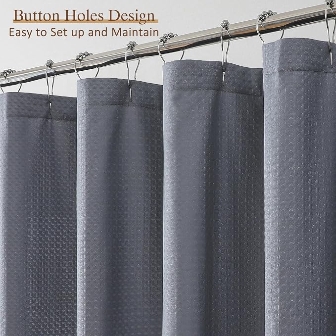 Grey Shower Curtain 72 Inch Length 1 Piece, Waffle Embossed Textured Soft Fabric Hotel Shower Curtain for Bathroom, Modern Polyester Water Repellent Machine Washable Bath Decor, 72Wx72L Inches