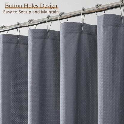 Grey Shower Curtain 72 Inch Length 1 Piece, Waffle Embossed Textured Soft Fabric Hotel Shower Curtain for Bathroom, Modern Polyester Water Repellent Machine Washable Bath Decor, 72Wx72L Inches