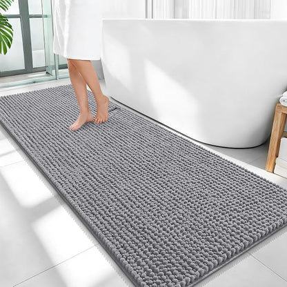 OLANLY Thick Chenille Bathroom Runner Rugs 59x24, Absorbent Bath Mat, Grey | Soft Bath Rugs, Rubber Backing, Machine Wash Dry, Bath Mats for Bathroom, Tub and Shower, Home Decor Accessories