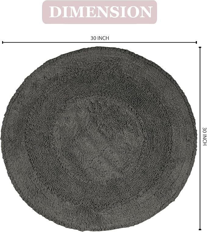 Home Weavers Radiant Collection 100% Cotton Bathroom Rugs Set, Bathroom Décor, Washable Rug, Extra Soft and Absorbent Bath Rug, Kitchen Mat, Bath Mat Set, Bath Floor Mat Non Slip, 30" Round, Gray