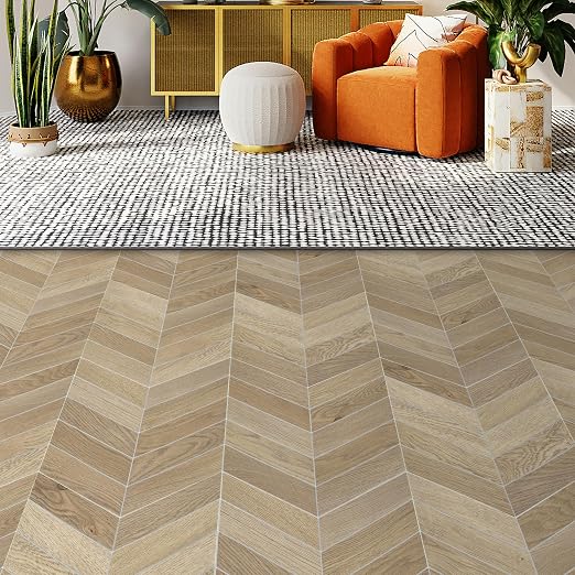 12-Pack Peel and Stick Floor Tile, 12.2" x 10" Chevron SPC Self-Adhesive Luxury Vinyl Flooring, Wood-Look Groutable Backsplash Tile for Kitchen Bathroom, Warm Oak, Covers 10.32 Sq. Ft.