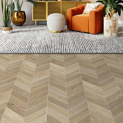 12-Pack Peel and Stick Floor Tile, 12.2" x 10" Chevron SPC Self-Adhesive Luxury Vinyl Flooring, Wood-Look Groutable Backsplash Tile for Kitchen Bathroom, Warm Oak, Covers 10.32 Sq. Ft.