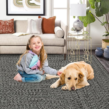 Washable Area Rug 10x13 Rug for Living Room Modern Rugs for Bedroom Imitation Braided Large Area Rug Non Slip Throw Rugs Stain Resistant Carpet for Nursery Dining Room 10'x13' Grey/Brown