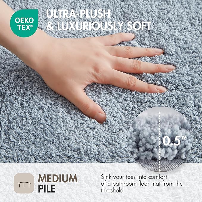 Madison Park Evan 100% Cotton Bath Runner Plush Absorbent, 24" x 72", Blue | Non-slip Backing, OEKO TEX, Luxurious Tufted Plush Bath Rug for Bathroom, Quick Dry, Spa Design Decorative for Shower Room