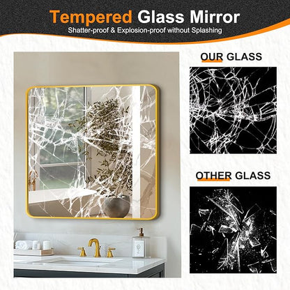 Bathroom Vanity Mirror, Gold Framed Mirror for Over Sink, 30x30 | HD glass, distortion-free for makeup and grooming, Sturdy frame, all mounting hardware, hangs horizontal or vertical