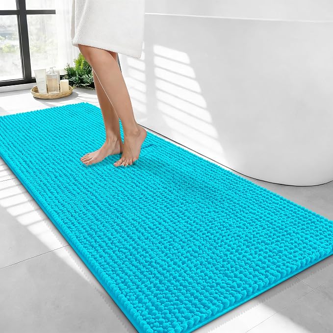 OLANLY Thick Chenille Bathroom Runner Rugs Mats 44x24, Aqua Sky | Soft Absorbent Bath Rugs, Rubber Backing, Machine Wash Dry, Bath Mats for Bathroom, Tub and Shower, Home Decor Accessories