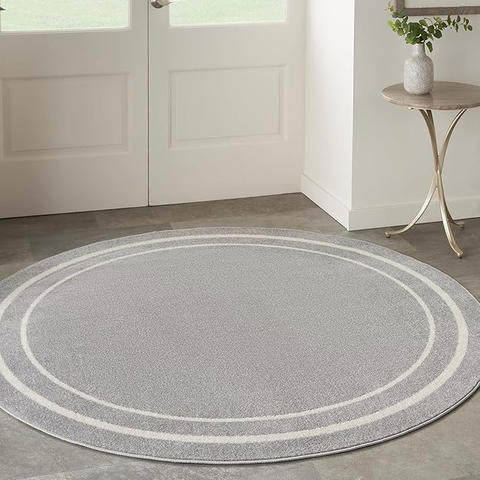 Nourison Home Nourison Essentials Grey Ivory 8' x Round Area Rug - Easy Clean, Non Shedding, Bed Room, Living Room, Dining Room, Kitchen (8' x Round)