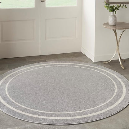 Nourison Home Nourison Essentials Grey Ivory 8' x Round Area Rug - Easy Clean, Non Shedding, Bed Room, Living Room, Dining Room, Kitchen (8' x Round)