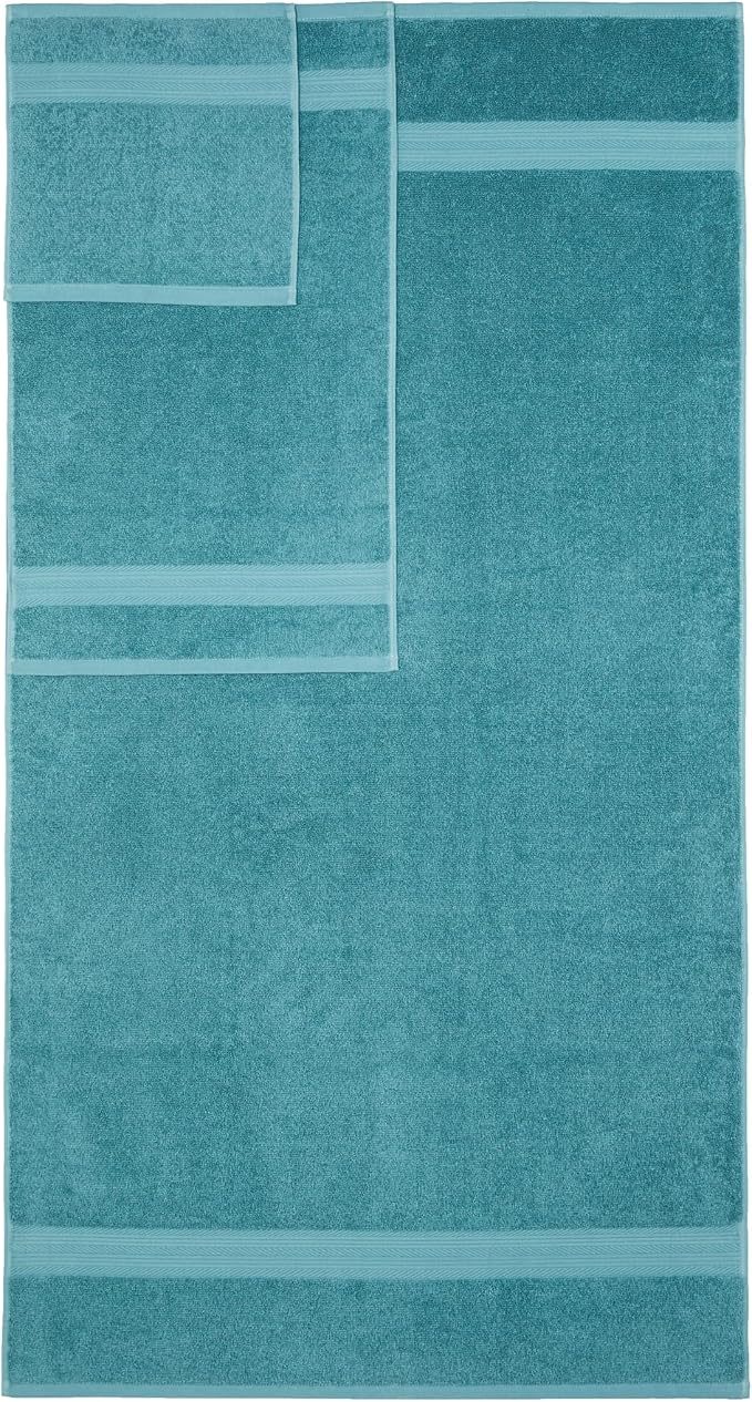 Amazon Basics Fade-Resistant Soft & Absorbent Bath, Hand and Washcloth Towel Set for Everyday Use, 100% Cotton, 30 x 54 inches, Teal Green, Set of 6