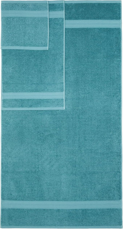 Amazon Basics Fade-Resistant Soft & Absorbent Bath, Hand and Washcloth Towel Set for Everyday Use, 100% Cotton, 30 x 54 inches, Teal Green, Set of 6