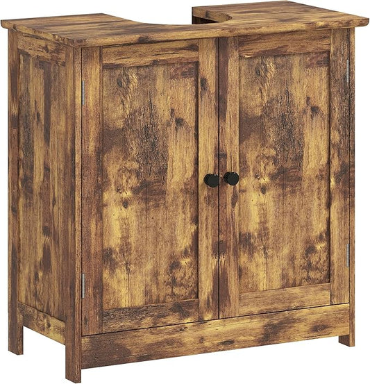 HOMCOM Under Sink Bathroom Cabinet, Pedestal Sink Storage Cabinet with 2 Doors, Shelf and U-Shape, Rustic Brown