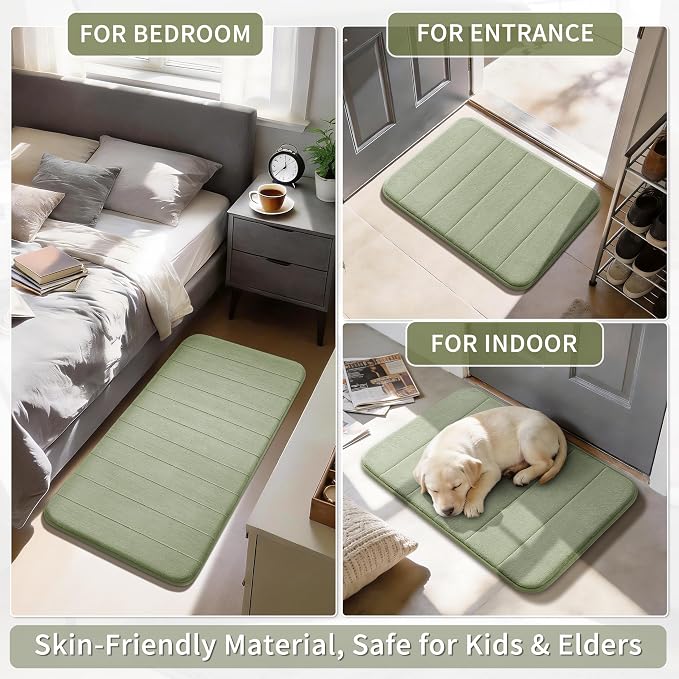 Yimobra Bathroom Runner 55"x24", Non Slip Memory Foam Bath Mat, Super Soft Water Absorbent Hallway Carpet, Machine Washable Rug for Vanity Tub Shower, Sage Green