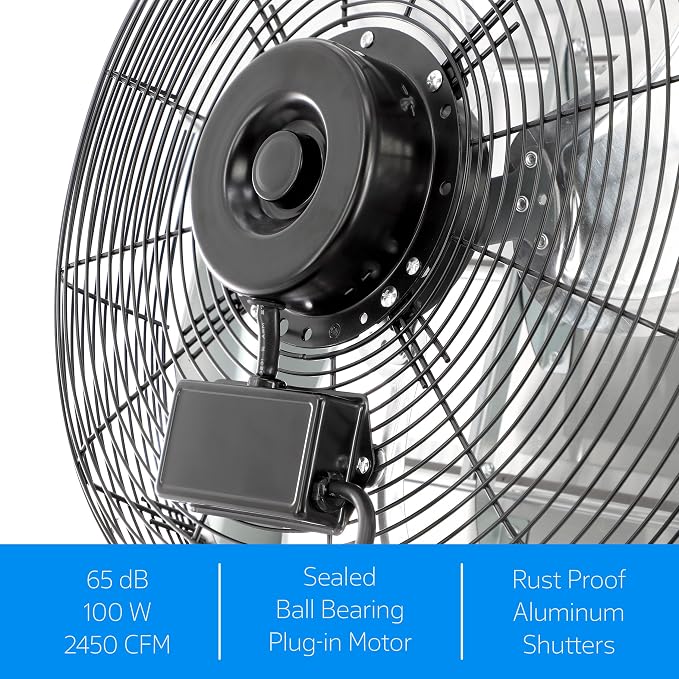 Vie Air Shutter Exhaust Fan with Power Cord – High-Performance Ventilation for Indoor/Outdoor Spaces, Energy-Efficient Cooling - Vent fan for Commercial, Greenhouse, Attic, Shed & Shop (18 Inch)