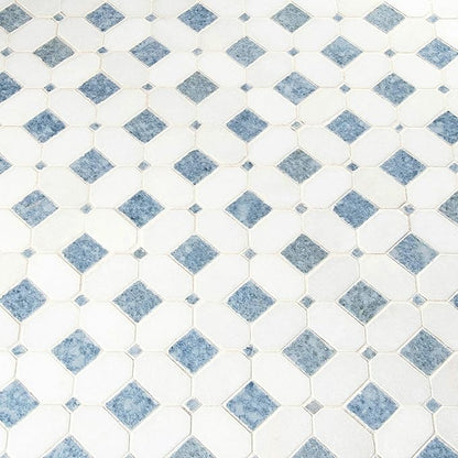 MSI Azula Hatchwork 12 in. x 12 in. Geometric Squares Polished Marble Mesh-Mounted Mosaic Wall Tile for Bathroom, Floor Tile and Kitchen Backsplash, White, Blue
