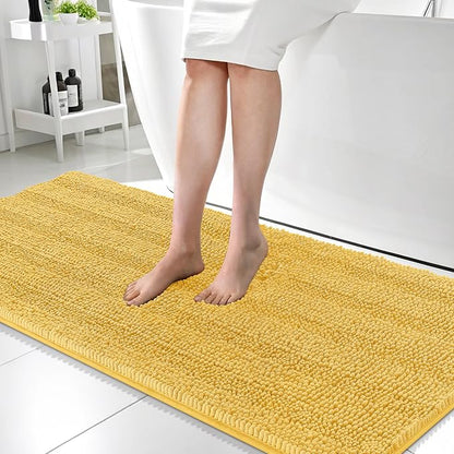 OLANLY Thick Bathroom Runner Rugs 47x24, Soft Chenille Bath Rugs, Yellow | Absorbent Striped, Rubber Backing, Machine Wash, Long Bath Mats for Bathroom Floor, Tub and Shower, Home Decor Accessories