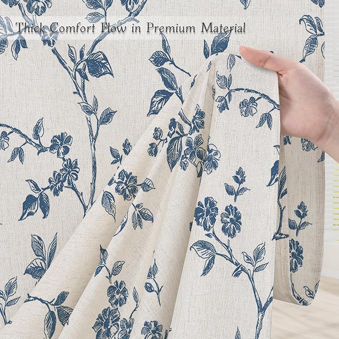 MitoVilla Long Linen Floral Shower Curtain for Bathroom,72 x 78 | Long Cottagecore Spring Shower Curtains for Bathroom, Modern Farmhouse Country Plant Leaves Bathroom Décor, 72 x 78