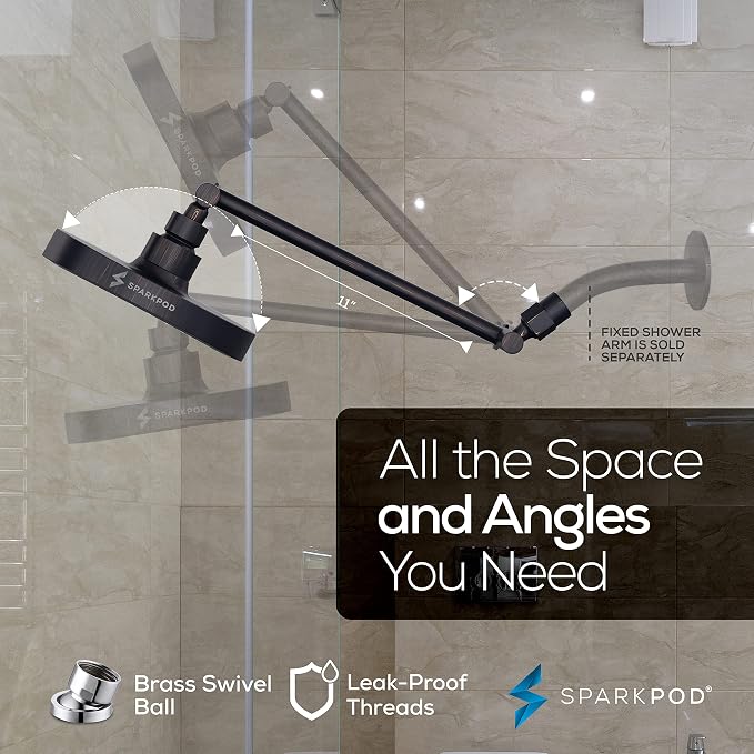 SparkPod 6" Round Rain Shower Head with 11" Shower Arm | Shower Head & Extension Arm Combo, Height Adjustable, High Pressure Performance, Easy 1-Minute Installation,Oil-Rubbed Bronze