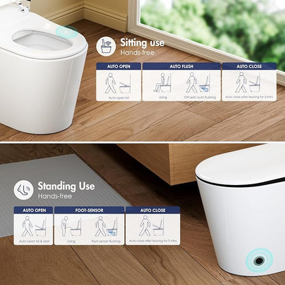 One Piece Smart Bidet Toilet, Auto Lid, Wash & Dry, White Black | Foot Sensor Flush, Heated Seat, Instant Warm Water, Adjustable Wash Settings, Self Cleaning Wand, Auto Flush, Pre Wet