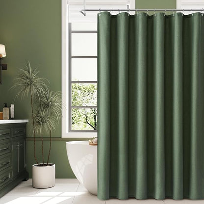 Olive Green Shower Curtain 96 inches Long, Linen Rustic Weighted Fabric Shower Curtain Set with Hooks, Bohemian Country Thick Bath Curtains for Bathroom,72x96