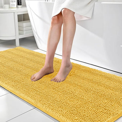 OLANLY Thick Bathroom Runner Rugs 70x24, Chenille Long Bath Rugs, Yellow | Soft Absorbent Striped, Rubber Backing, Machine Wash, Bath Mats for Bathroom Floor, Tub and Shower, Home Decor Accessories