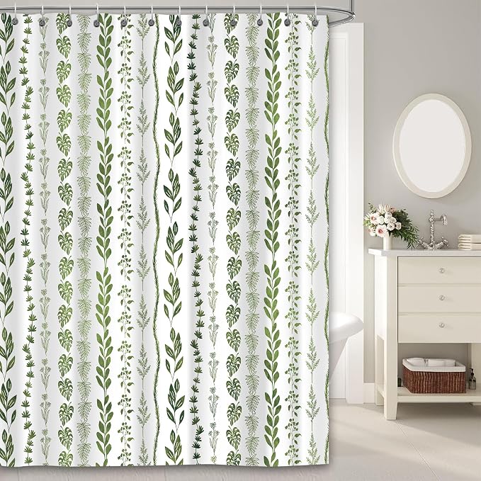 Boho Shower Curtain Waterproof Fabric Bath Curtain with Hooks 72x72 inch，Sage Green Modern Farmhouse Bathroom Decor