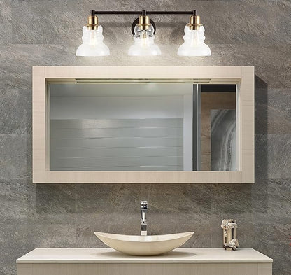 JONATHAN Y 25.5" Brass Gold/Oil Rubbed Bronze Modern Industrial Rustic 3-Light LED Vanity Light with Clear Glass Shade, Vintage Wall Sconce for Bathroom Kitchen Hallway, LED Bulb Included (JYL3546A)