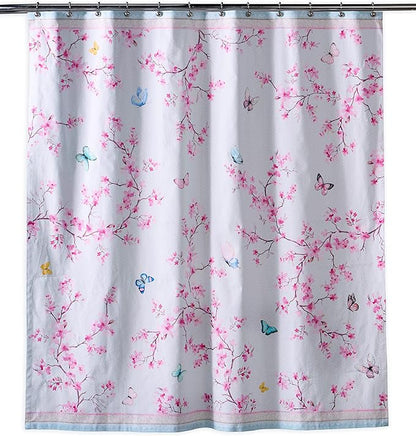 Maison d' Hermine Shower Curtain 100% Cotton One Panel 70"x72" Washable Fabric Shower Curtains for Bathroom, Easy Hanging with 12 Button Holes - Home Hotel Spa Easter Gifts(Blossoms in Spring)