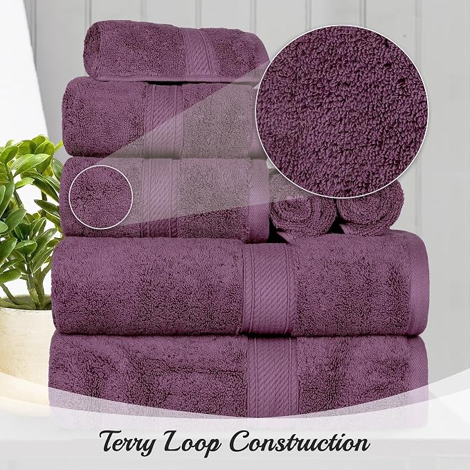 Superior Egyptian Cotton 800 GSM Plush & Absorbent, 9 Piece Set, Plum | Quick Dry, Soft Luxury Towel Set, Bath Essentials, Guest Bath, Spa, 3 Bath, 3 Hand, 3 Face Towel, Madeline Towels