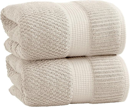 2 Pack Oversized Bath Towels 100% Cotton | Beige Towels | Oeko‑TEX Standard 100 | Soft & Absorbent, Quick‑Dry | Trinity Collection - Sand