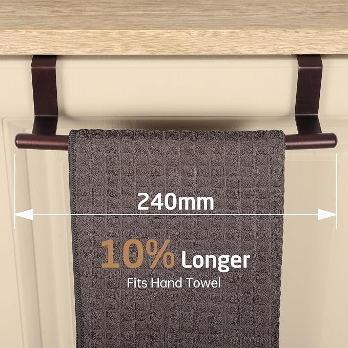 KES Over The Cabinet Towel Holder Fit 1" Thick, Kitchen Towel Holder, Brown | Anti-Wobble, Scratchproof, for Dish Hand Towels, Over The Door Towel Bar with Extended Hooks, 2 Pack, KTH500S26-OB-P2
