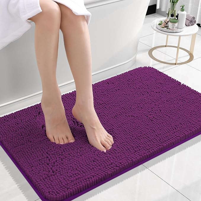 OLANLY Small Bathroom Rugs 24x16, Extra Soft Absorbent Chenille Bath Rugs | Purple, Quick-Drying Rubber Backing, Machine Washable Bath Mat for Bathroom Floor, Tub and Shower, Home Decor Accessories
