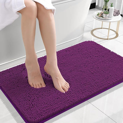 OLANLY Small Bathroom Rugs 24x16, Extra Soft Absorbent Chenille Bath Rugs | Purple, Quick-Drying Rubber Backing, Machine Washable Bath Mat for Bathroom Floor, Tub and Shower, Home Decor Accessories