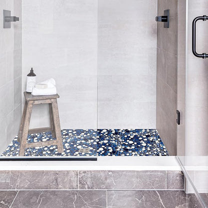Pebble Ceramic Tiles 5 Sheets, Heart-Shaped 12x12 Floor Tile Ceramic, Dark Blue Mosaic Tiles Mesh Mounted, Waterproof Porcelain Tile Decorative for Kitchen Bath Backsplash Shower Floor Pool