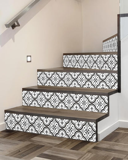 FLFK Black Patterns Stair Stickers - Set of 15, Peel and Stick Stair Riser Decals, 39.3"x7.08"