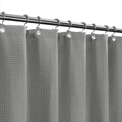 Waffle Weave Fabric Shower Curtain, Spa, Hotel Luxury, Gray Pique Pattern, 71 x 72 Inches Decorative Bathroom Curtain