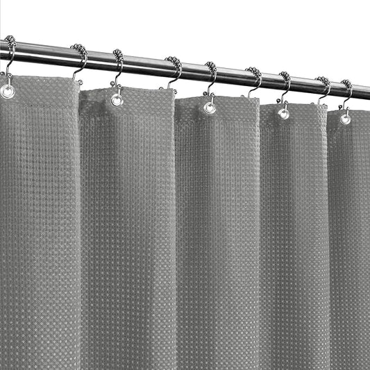 Waffle Weave Fabric Shower Curtain, Spa, Hotel Luxury, Gray Pique Pattern, 71 x 72 Inches Decorative Bathroom Curtain