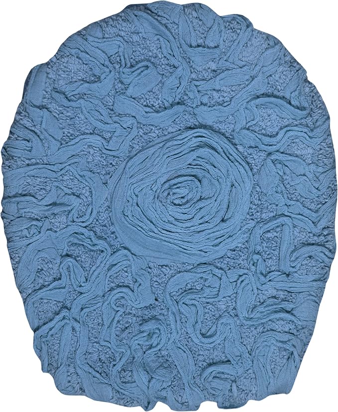 Home Weavers Bell Flower Toilet Lid Cover – 18"x18", 100% Cotton Tufted, Soft & Absorbent, Non-Slip, Machine Washable Bathroom Seat Cover, Sky Blue