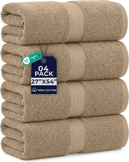DAN RIVER 600 GSM Cotton Large Bath Towels Set of 4, 27 x 54 Inches, Tan | Larger & Lighter Weight Towels for Bathroom - Highly Absorbent & Quick Dry 100% Cotton Bath Towel Set for Home, Spa & Hotel