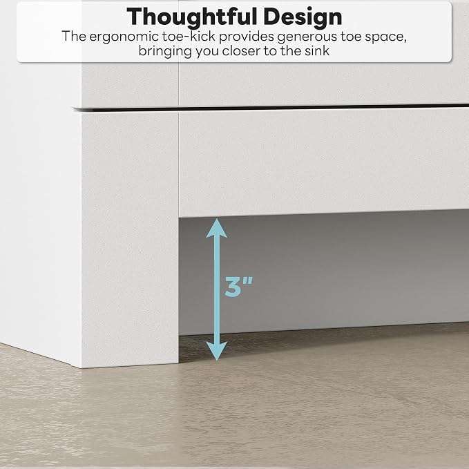 LIKIMIO 36" Bathroom Vanity with Sink, 2 Soft-Close Drawers & Doors, White | Freestanding Bathroom Vanity, Integrated Rectangular Ceramic Sink, Modern Bathroom Storage Cabinet, Assembly Required