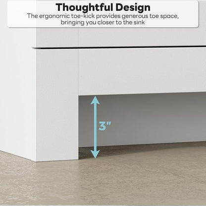 LIKIMIO 36" Bathroom Vanity with Sink, 2 Soft-Close Drawers & Doors, White | Freestanding Bathroom Vanity, Integrated Rectangular Ceramic Sink, Modern Bathroom Storage Cabinet, Assembly Required