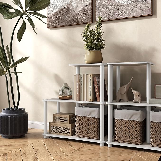 Homes: Inside + Out Apexa Modern 3-Cube Ladder Shelving Units, Collectibles Display Shelves, Easy Assembly Standing Shelf, Home Storage Organizer for Living Room, Bedroom, Office, Taupe Grey