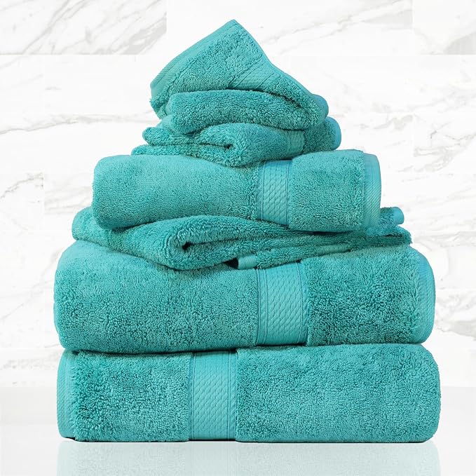 SUPERIOR Egyptian Cotton Ultra Plush & Absorbent, 6 Piece Set, Turquoise | Quick Dry, Soft Luxury Towel Set, Bath Essentials, Guest Bath, Spa, 2 Bath, 2 Hand, 2 Face Towels, Madeline Towels