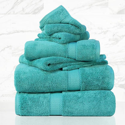 SUPERIOR Egyptian Cotton Ultra Plush & Absorbent, 6 Piece Set, Turquoise | Quick Dry, Soft Luxury Towel Set, Bath Essentials, Guest Bath, Spa, 2 Bath, 2 Hand, 2 Face Towels, Madeline Towels