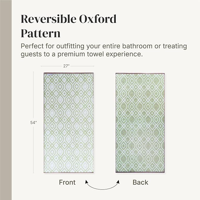 Modern Threads 6 Piece Bath Towel Set – Bathroom Set with 2 Bath Towels, 2 Hand Towels, and 2 Wash Cloths – 100% Cotton, Super Absorbent & Extra Soft – Reversible Classic Diamond (Sage Green)