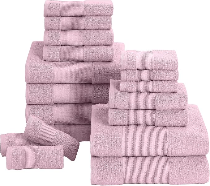 Modern Threads Air Cloud 18-Piece Towel Set - 100% Zero-Twist Cotton, 500 GSM, Quick Dry & Plush, Pink
