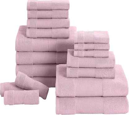 Modern Threads Air Cloud 18-Piece Towel Set - 100% Zero-Twist Cotton, 500 GSM, Quick Dry & Plush, Pink